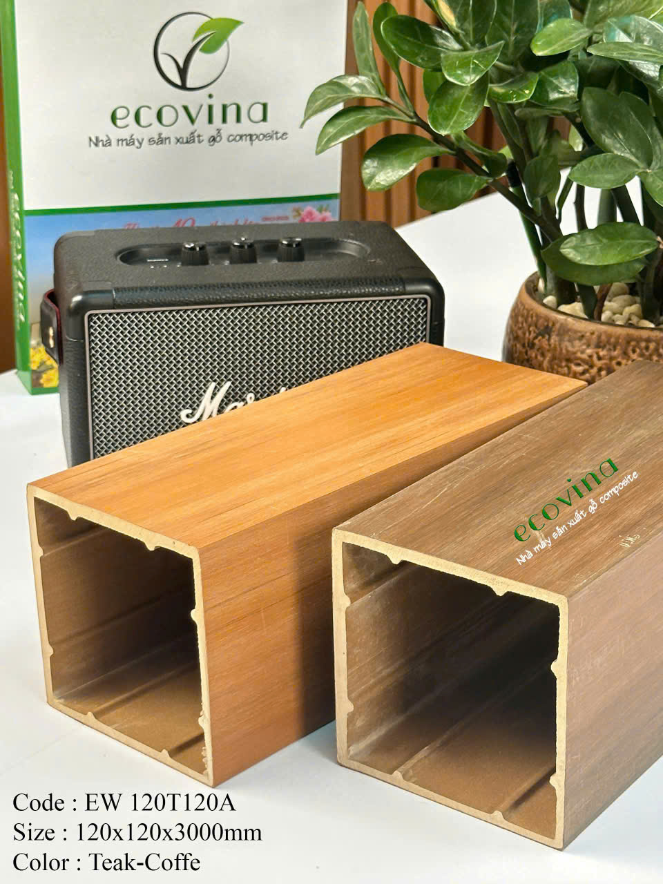 Lam gỗ composite phủ ASA Ecovina EW120T120 màu Teak, Coffee