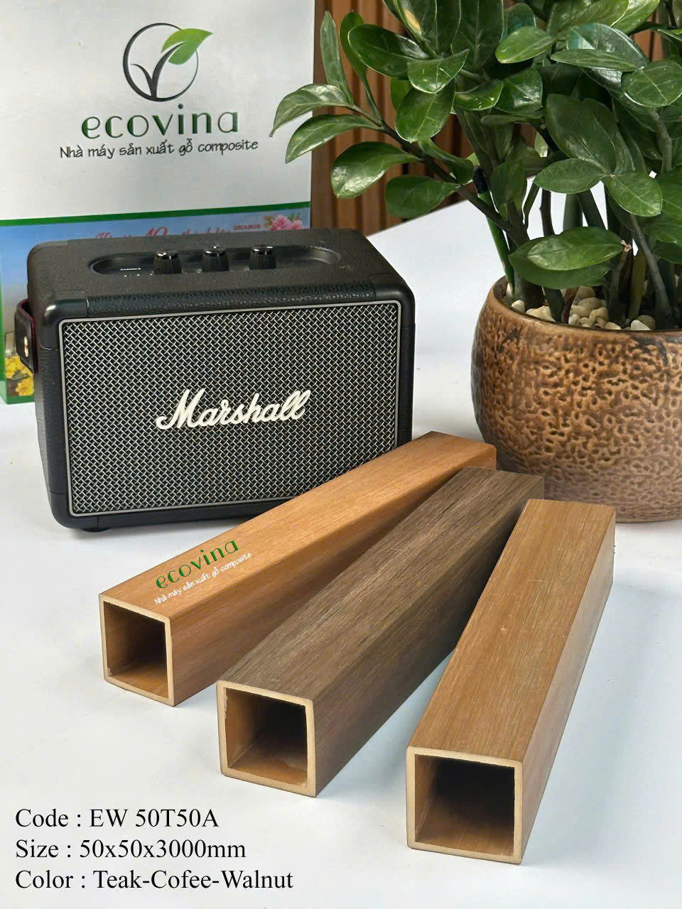 Lam gỗ composite phủ ASA Ecovina EW50T50 màu Teak, Coffee, Walnut