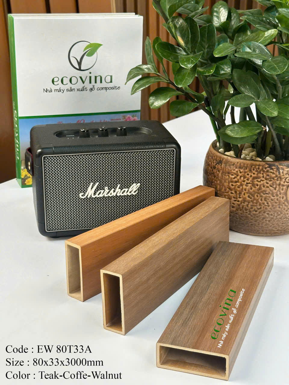 Lam gỗ composite phủ ASA Ecovina EW80T33 màu Teak, Coffee, Walnut