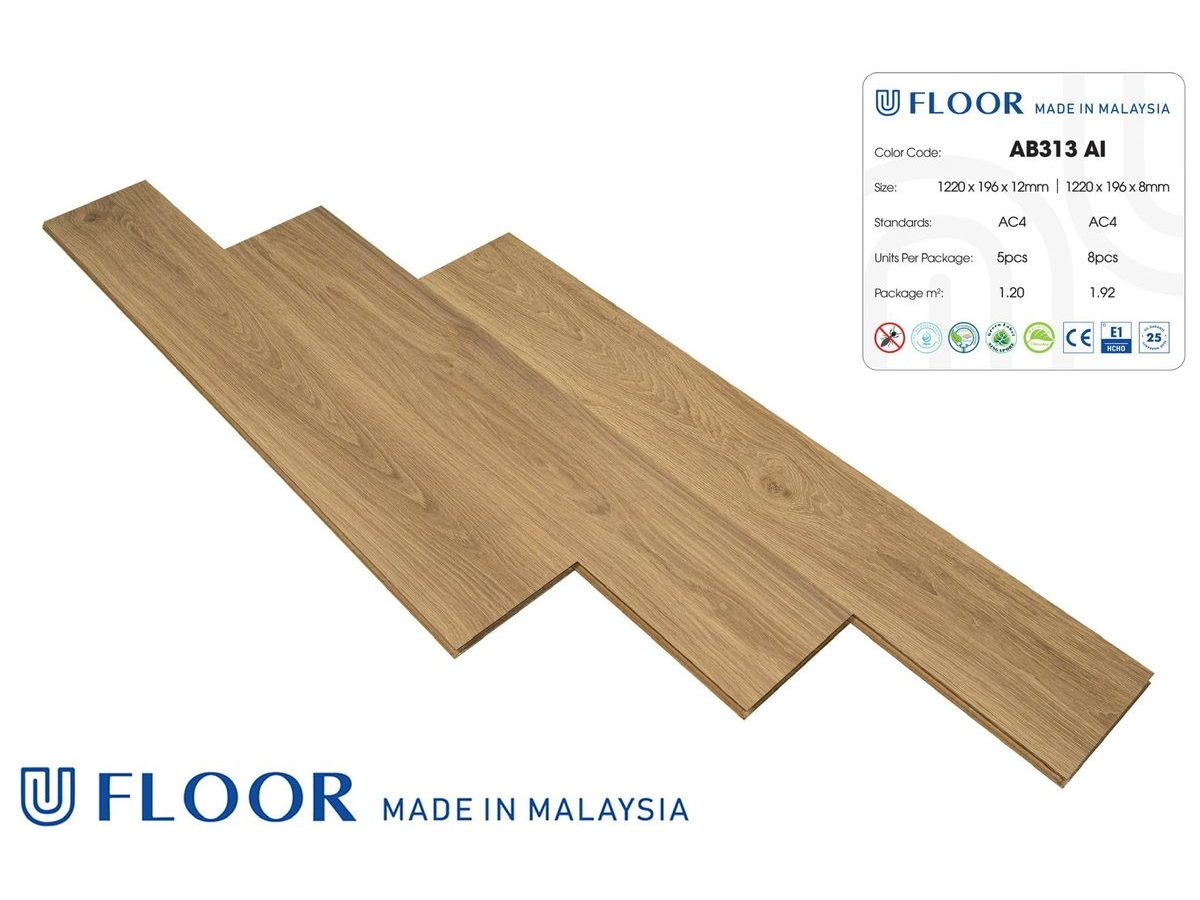 Sàn gỗ UFloor 12mm bản to AB313