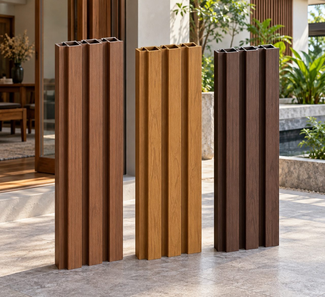 Lam hộp gỗ nhựa ngoài trời ba tông màu teak coffee walnut
