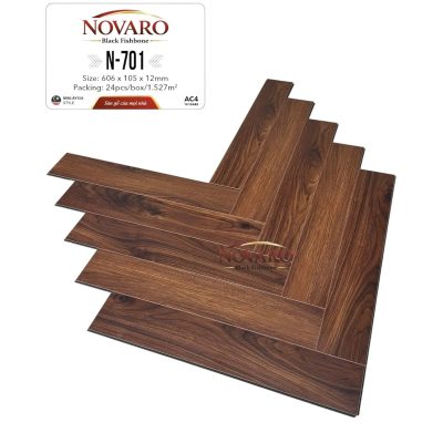 Sàn gỗ Novaro Black Fishbone N-701 xương cá 12mm – ảnh thật