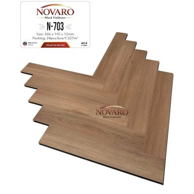 Sàn gỗ Novaro Black Fishbone N-703 xương cá 12mm – ảnh thật