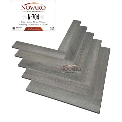 Sàn gỗ Novaro Black Fishbone N-704 xương cá 12mm – ảnh thật