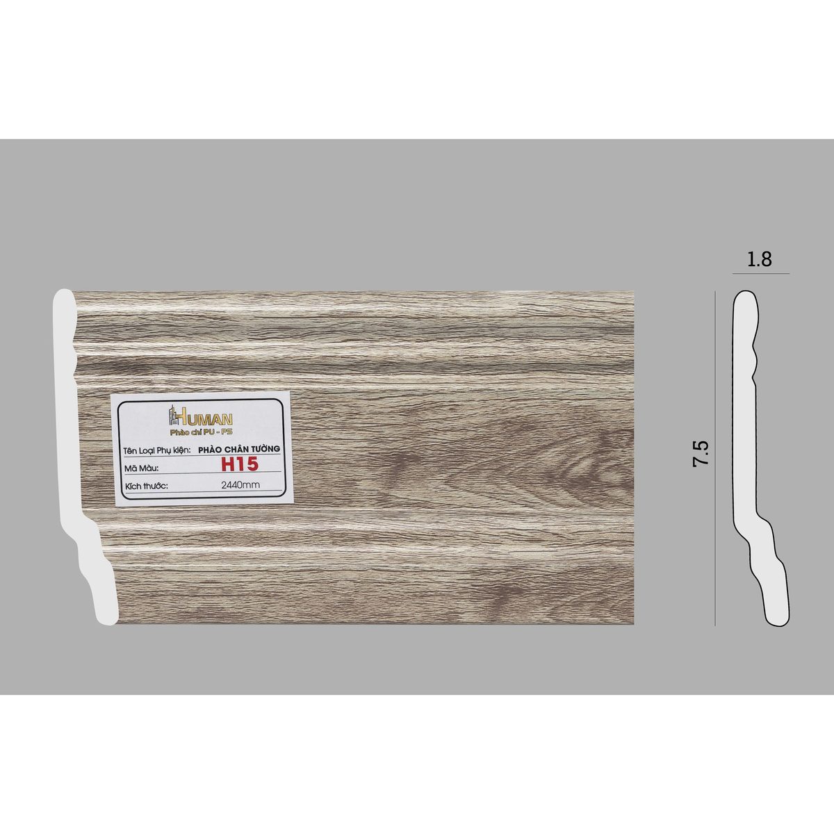 Phào chân tường PS cao 7,5cm mã H15 – ảnh thật