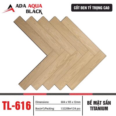 Sàn gỗ ADA Aqua Black TL-616 xương cá cốt đen 12mm – ảnh thật