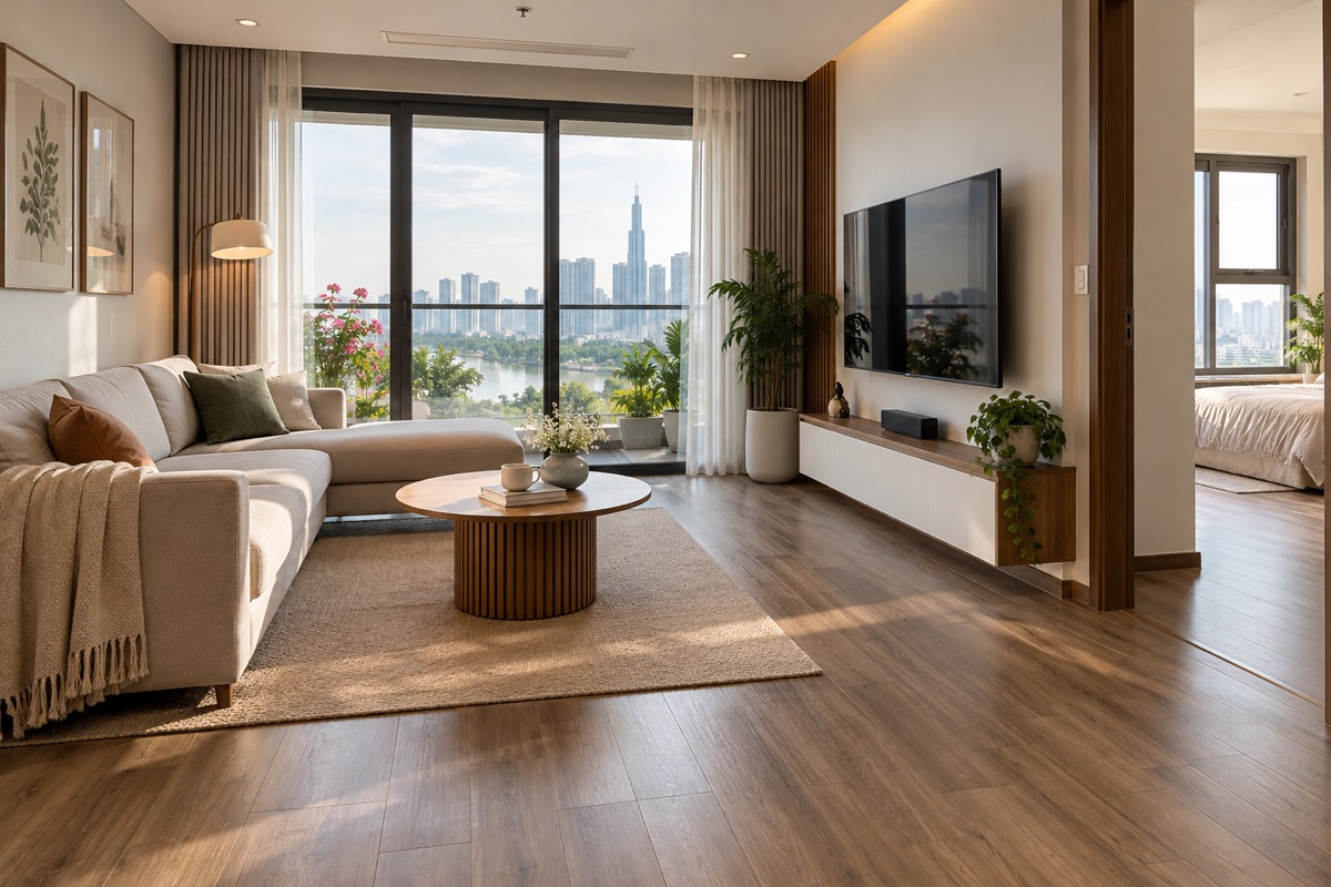 sàn gỗ Berhad Aqua – ảnh minh hoạ không gian lát sàn