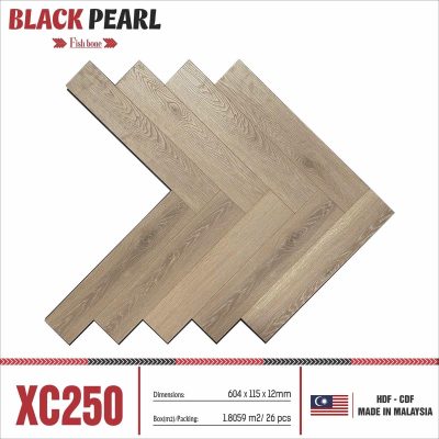 Sàn gỗ Black Pearl XC250 xương cá cốt đen 12mm – ảnh thật