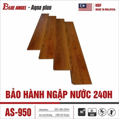 Sàn gỗ Blue Angel Aqua Plus AS-950 12mm màu nâu gỗ, vân gỗ thẳng