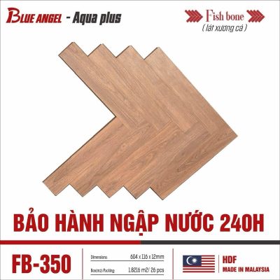 Sàn gỗ xương cá Blue Angel Aqua Plus FB-350 12mm màu nâu sáng, vân gỗ lát xương cá