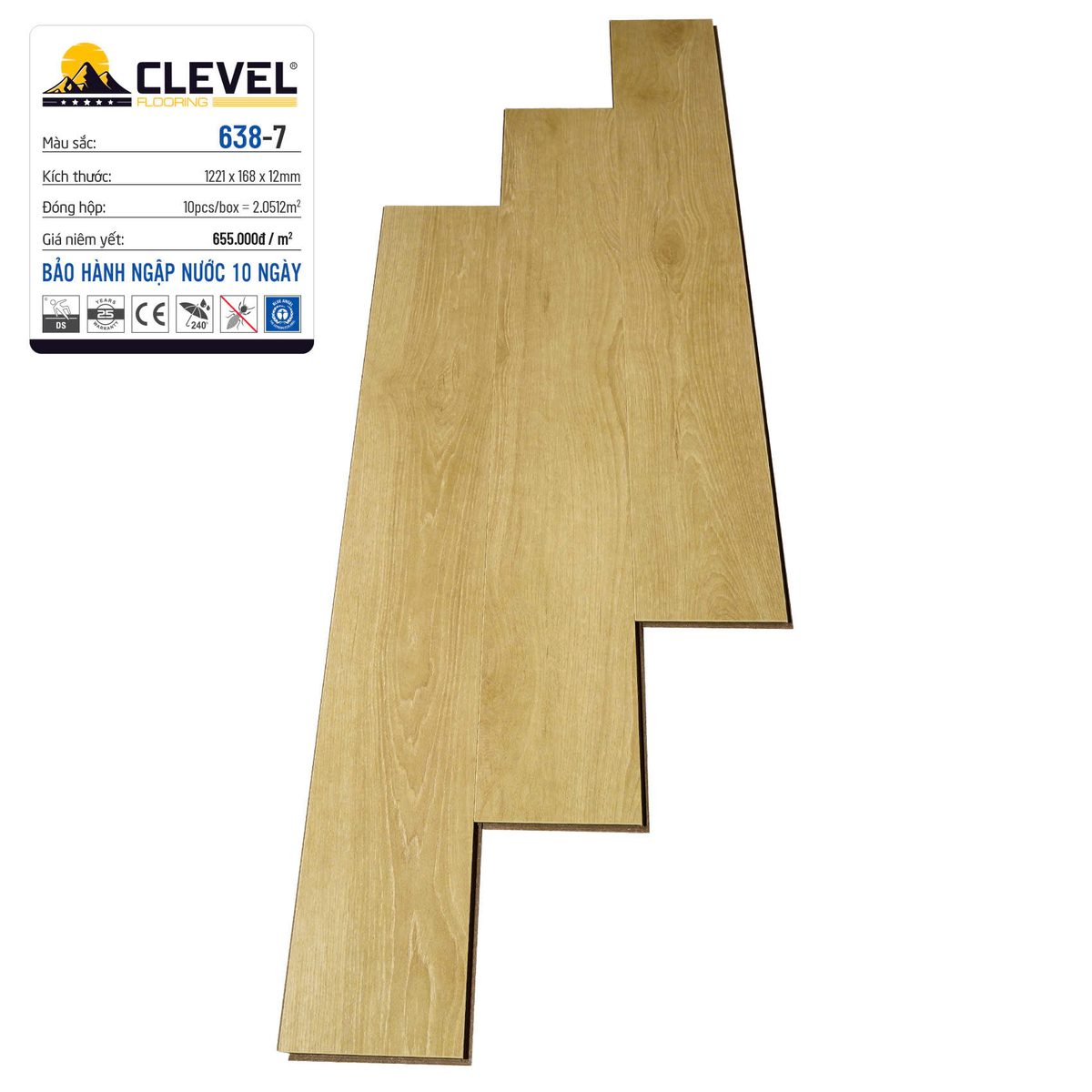 Sàn Gỗ Clevel Lõi nâu 12mm lát thẳng 638-7