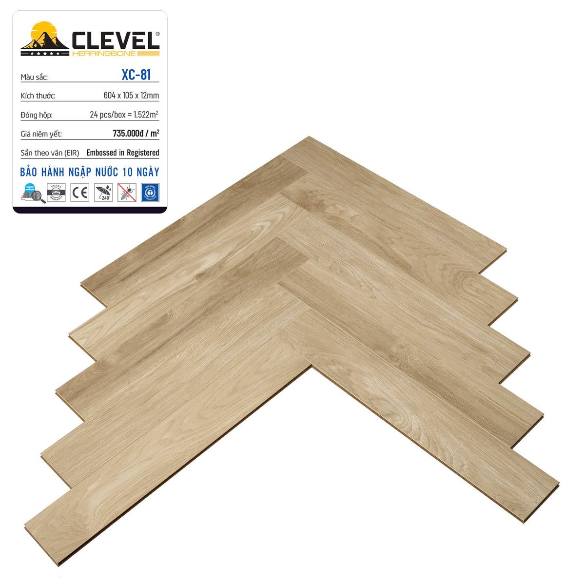 Sàn Gỗ Clevel Lõi nâu xương cá 12mm XC-81