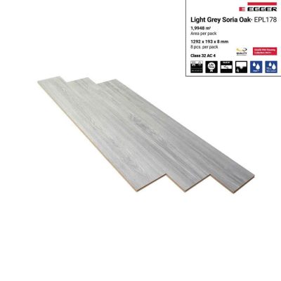 Sàn Gỗ Egger Aqua 8mm EPL178 Light Grey Soria Oak – ảnh thật