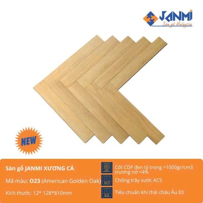 Sàn Gỗ Janmi Premium Super Aqua Xương Cá 023 American Golden Oak – ảnh thật