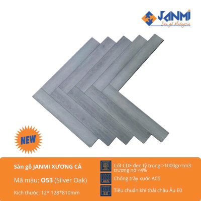 Sàn Gỗ Janmi Premium Super Aqua Xương Cá 053 Silver Oak – ảnh thật