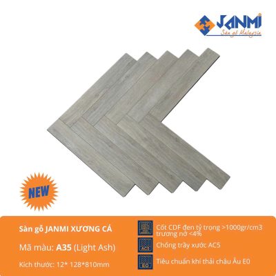 Sàn Gỗ Janmi Premium Super Aqua Xương Cá A35 Light Ash – ảnh thật