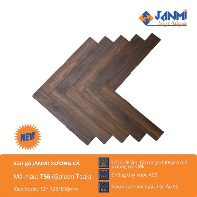 Sàn Gỗ Janmi Premium Super Aqua Xương Cá T56 Golden Teak – ảnh thật