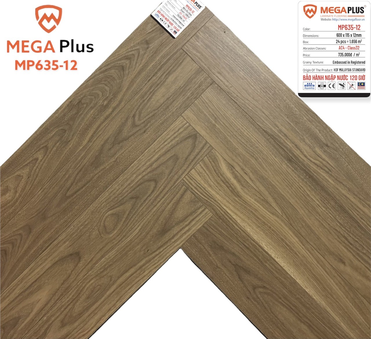 Sàn Gỗ Mega Plus Xương cá 12mm MP635