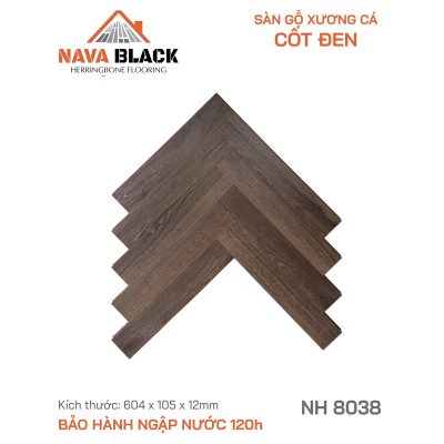 Sàn gỗ Nava Black NH 8038 xương cá cốt đen 12mm – ảnh thật