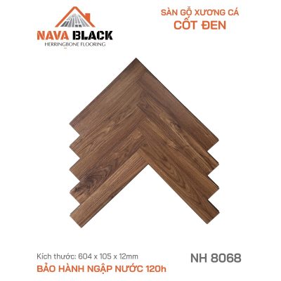Sàn gỗ Nava Black NH 8068 xương cá cốt đen 12mm – ảnh thật