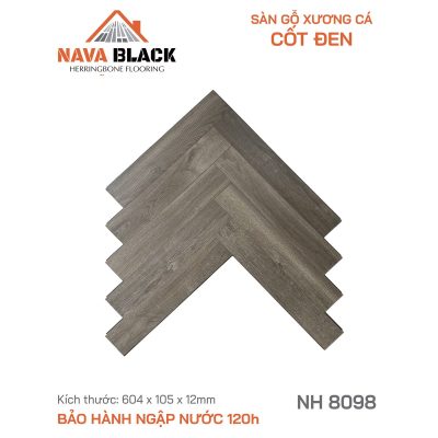 Sàn gỗ Nava Black NH 8098 xương cá cốt đen 12mm – ảnh thật