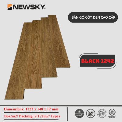 Sàn Gỗ Newsky Cốt đen 12mm BLACK 1242 – ảnh thật