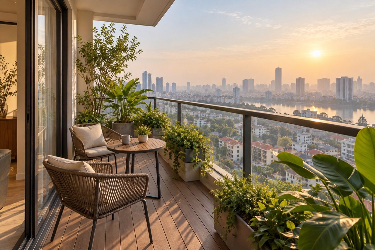 Sàn gỗ nhựa ngoài trời ban công chung cư Hà Nội