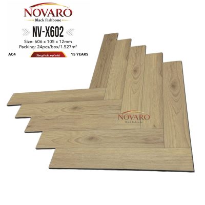 Sàn gỗ Novaro Black Fishbone NV-X602 xương cá 12mm – ảnh thật
