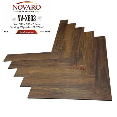 Sàn gỗ Novaro Black Fishbone NV-X603 xương cá 12mm – ảnh thật