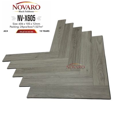 Sàn gỗ Novaro Black Fishbone NV-X605 xương cá 12mm – ảnh thật