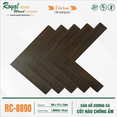 Sàn gỗ Royal Rover RC-8890 xương cá cốt nâu 12mm – ảnh thật
