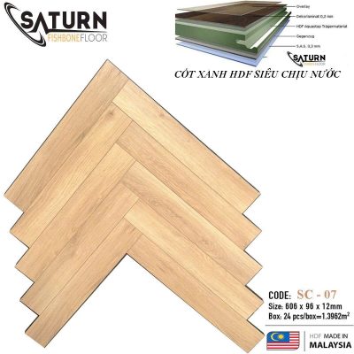 Sàn Gỗ Saturn Fishbone Xương cá cốt xanh 12mm SC-07 – ảnh thật