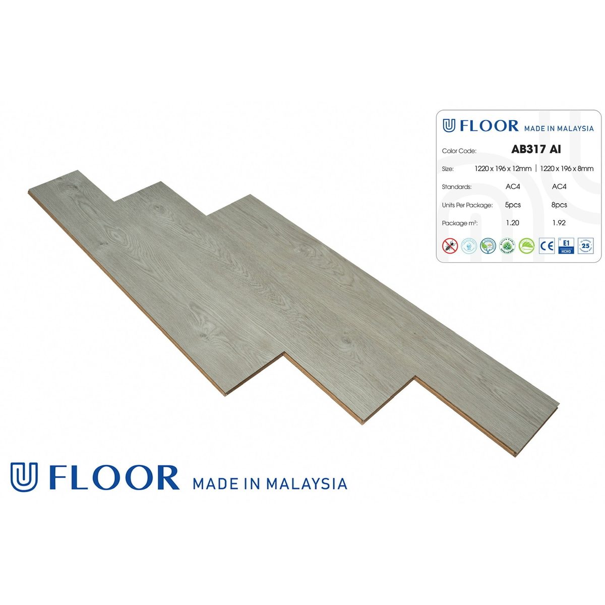Sàn Gỗ UFloor 12mm bản to AB317