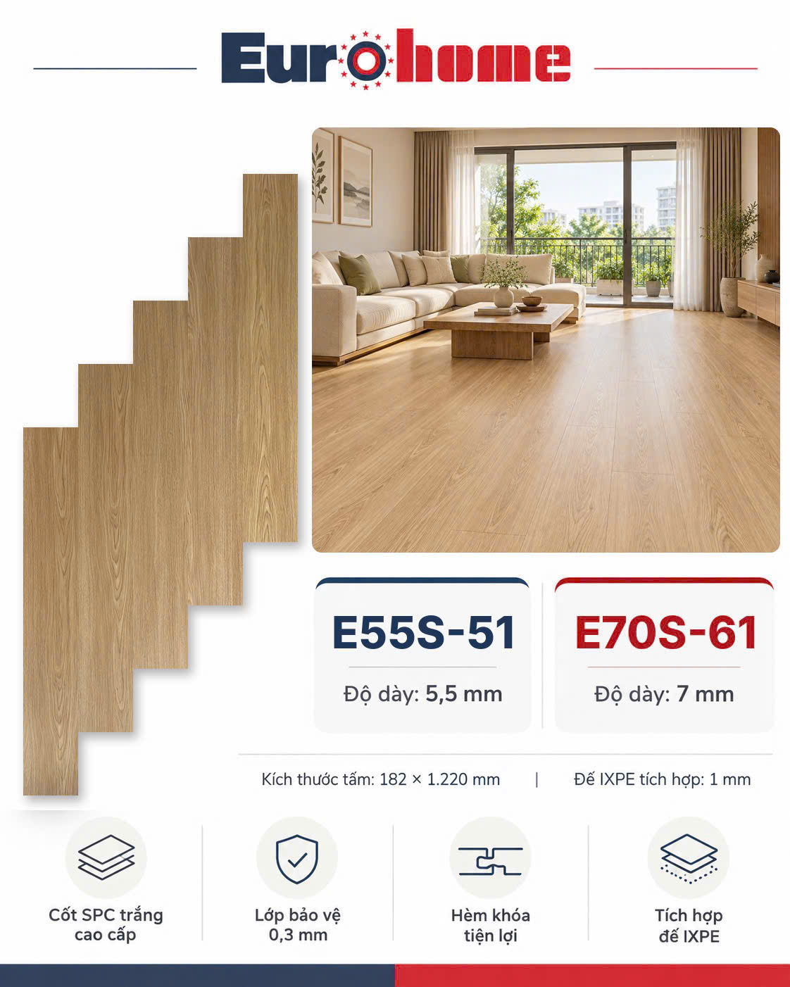 Sàn nhựa Eurohome SPC 7mm ảnh thật