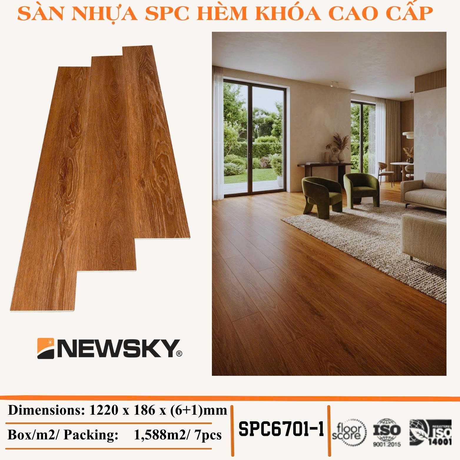 Sàn Nhựa Newsky SPC 6mm + đế 1mm SPC6701-1