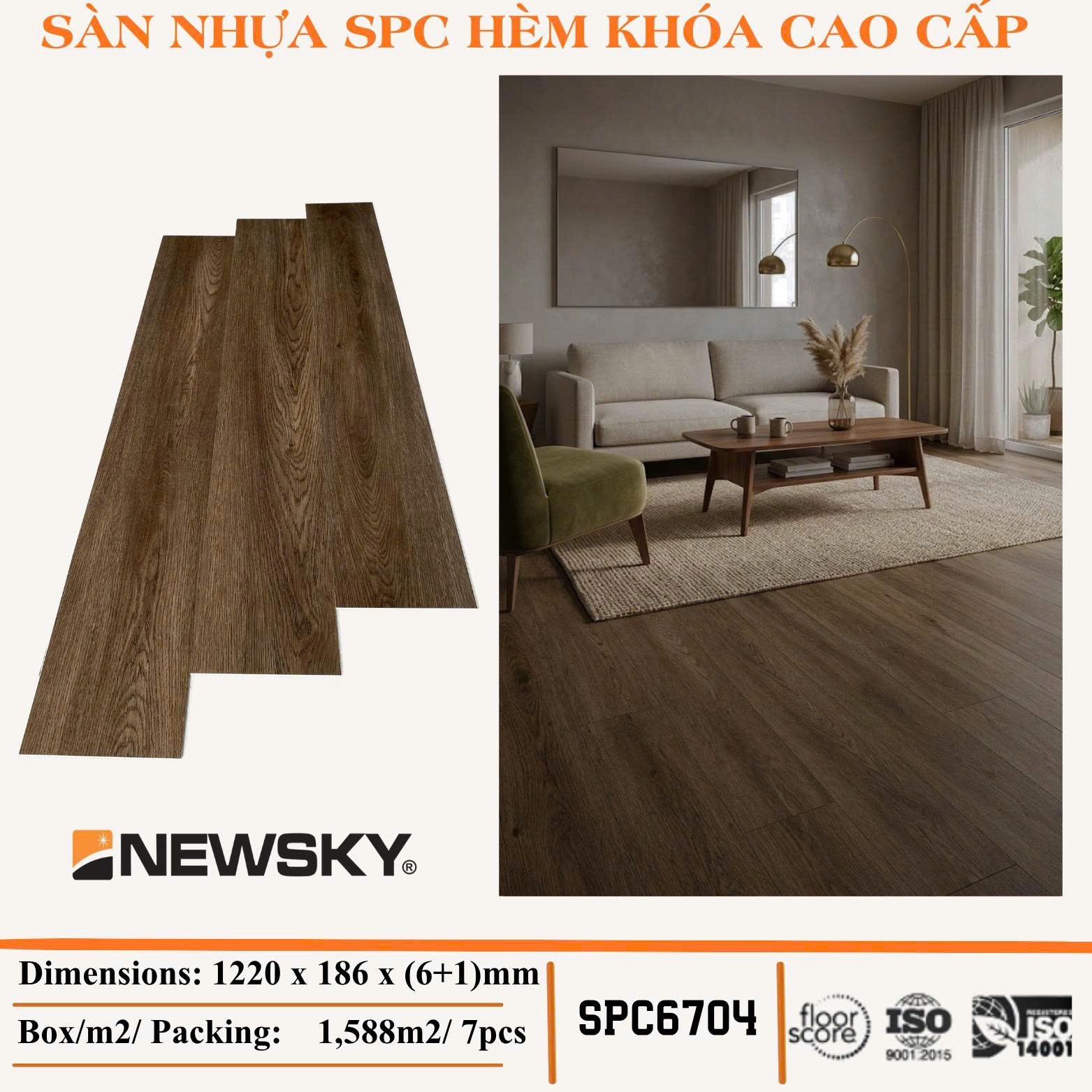 Sàn Nhựa Newsky SPC 6mm + đế 1mm SPC6704