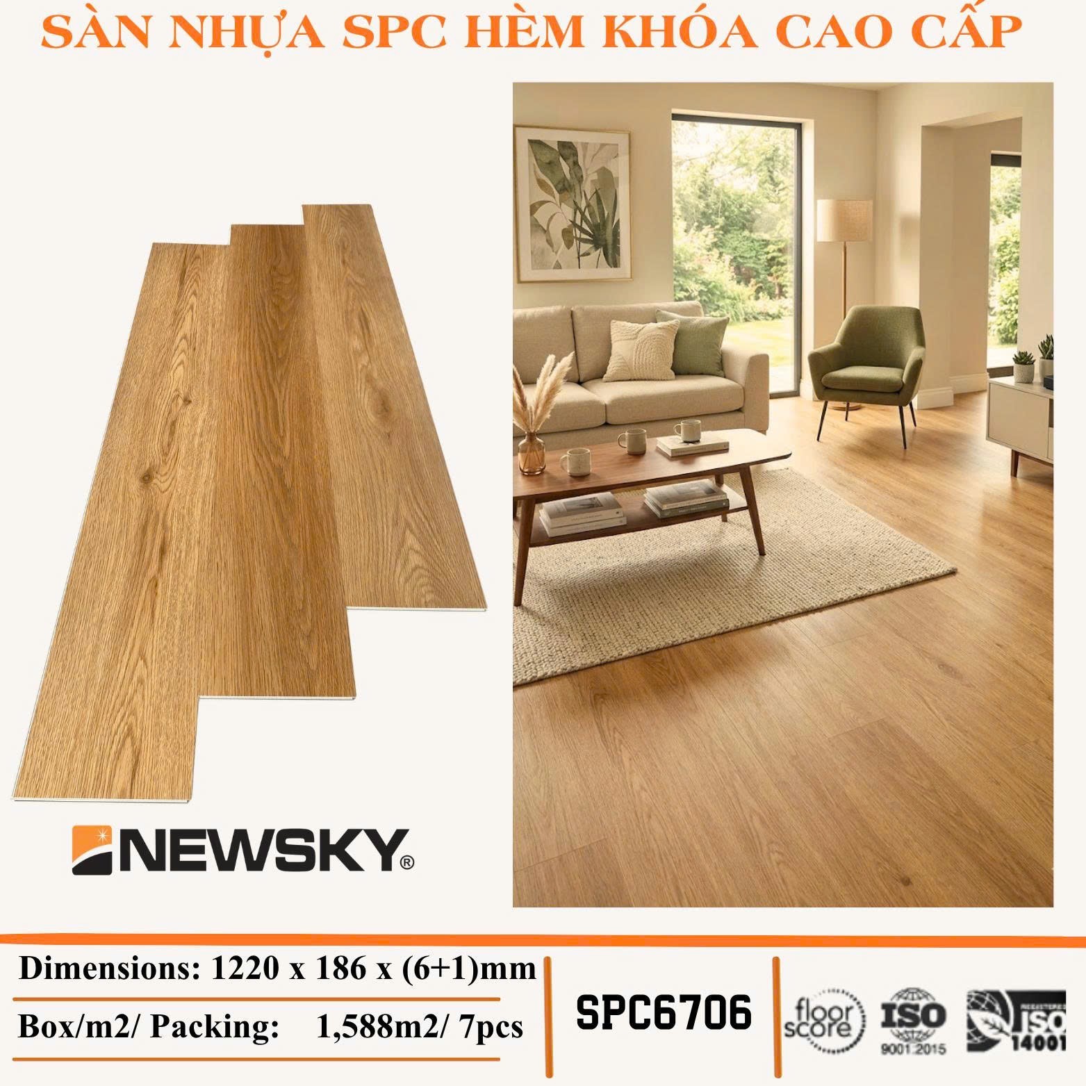 Sàn Nhựa Newsky SPC 6mm + đế 1mm SPC6706