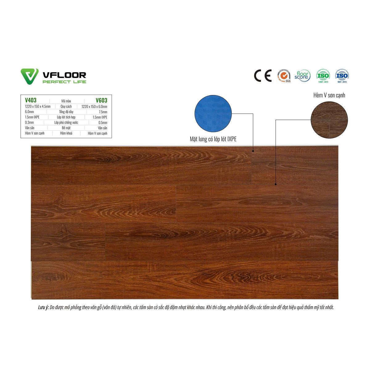 Sàn nhựa Vfloor Luxury V603 7,5mm – tem sản phẩm thật
