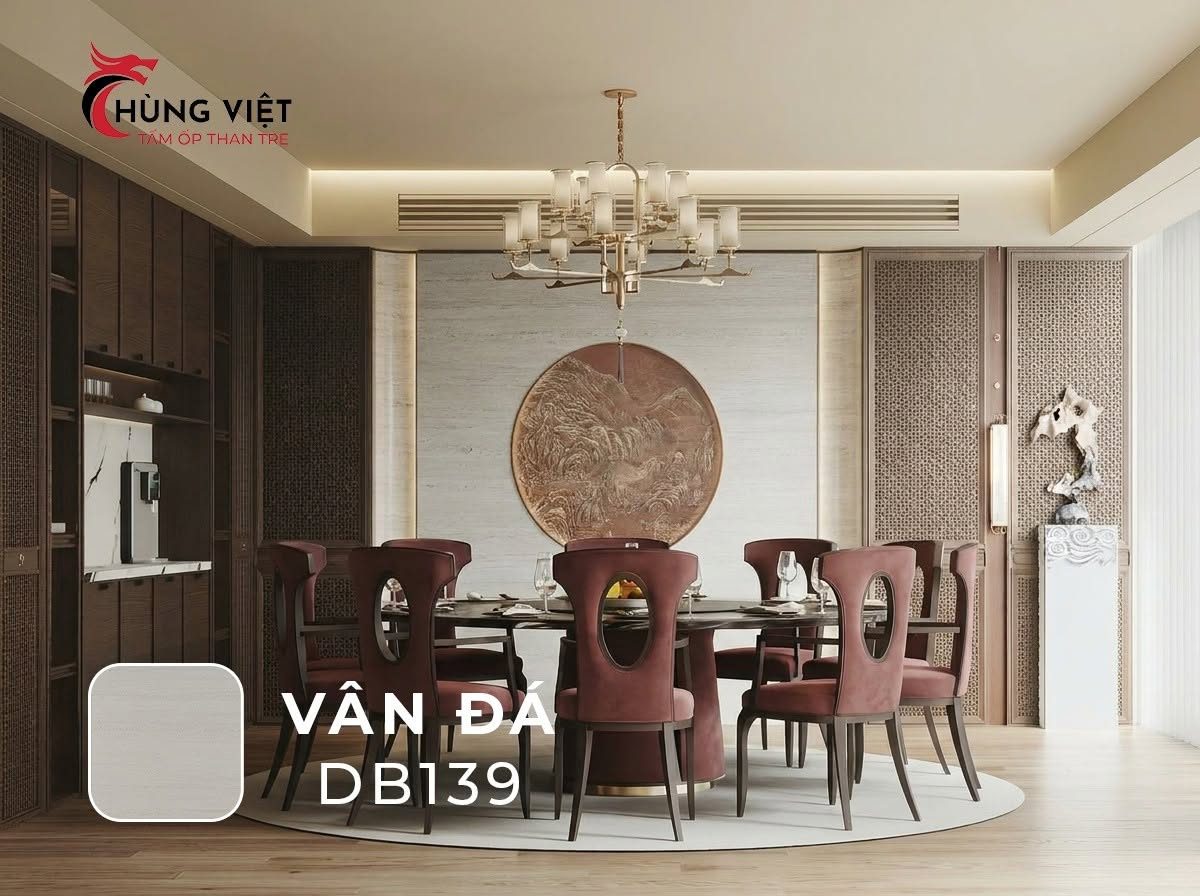 Mảng tường phòng khách ốp tấm than tre vân gỗ nâu