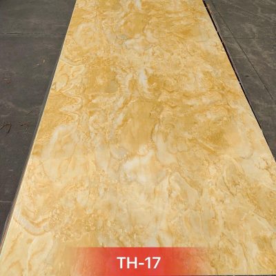 Tấm nhựa PVC vân đá TH-17 màu vàng kem, vân mây rối