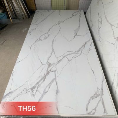 Tấm nhựa PVC vân đá TH56 màu trắng, vân mây xám